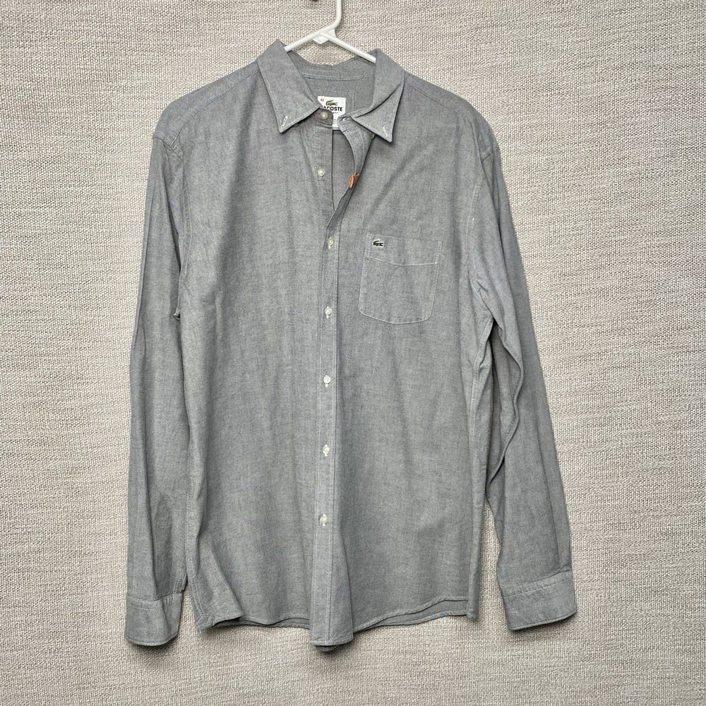 Lacoste OCBD Shirt Mens 42 (L) Gray Regular Fit Devanlay